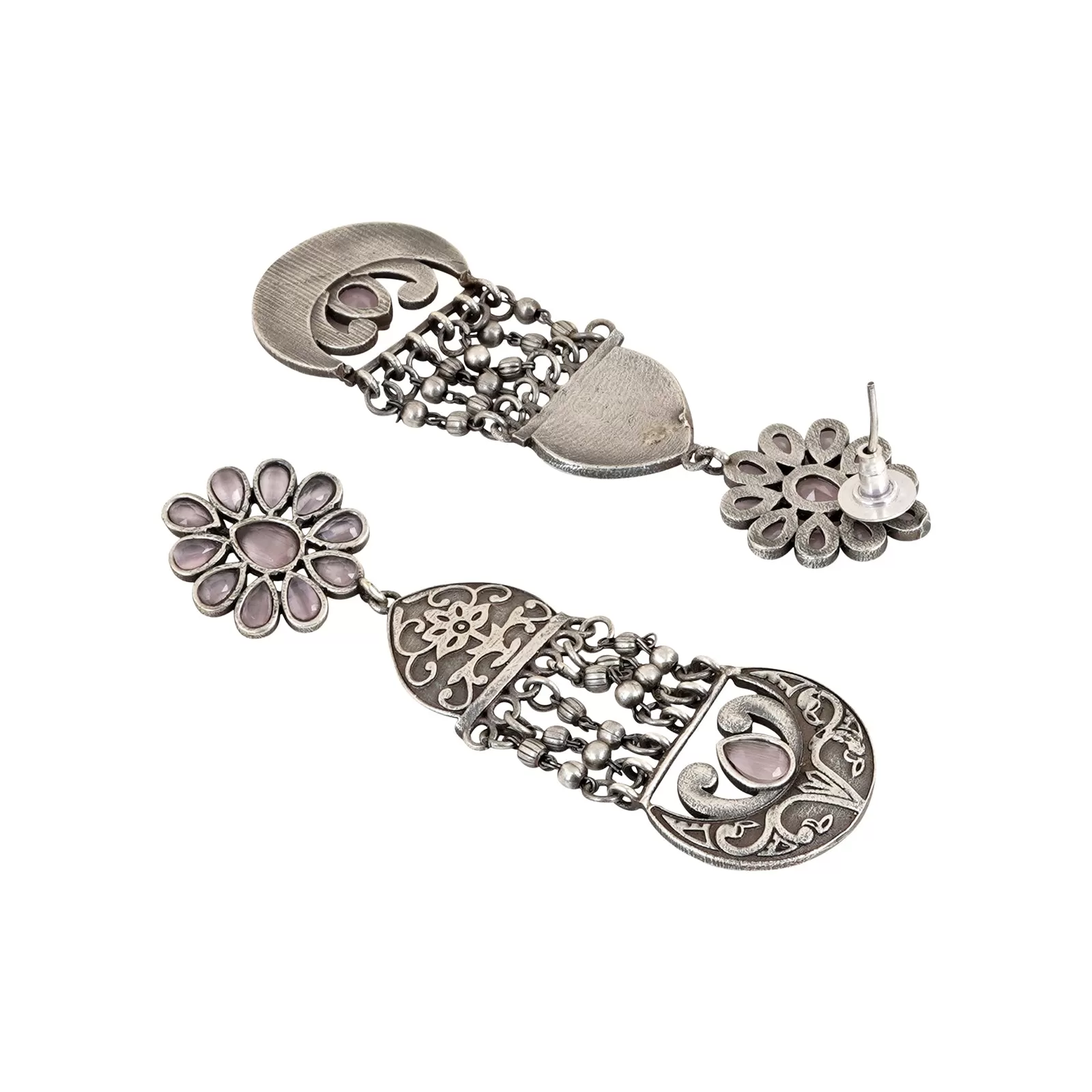 Teejh Bina Floral Pink  Silver Oxidised Earrings