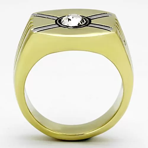 TK1064 Two-Tone IP Gold (Ion Plating) Stainless Steel Ring with Top Grade Crystal in Clear