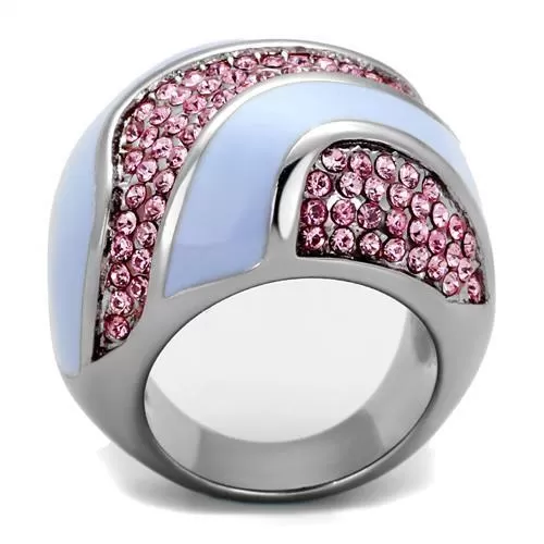 TK1744 High polished (no plating) Stainless Steel Ring with Top Grade Crystal in Light Rose