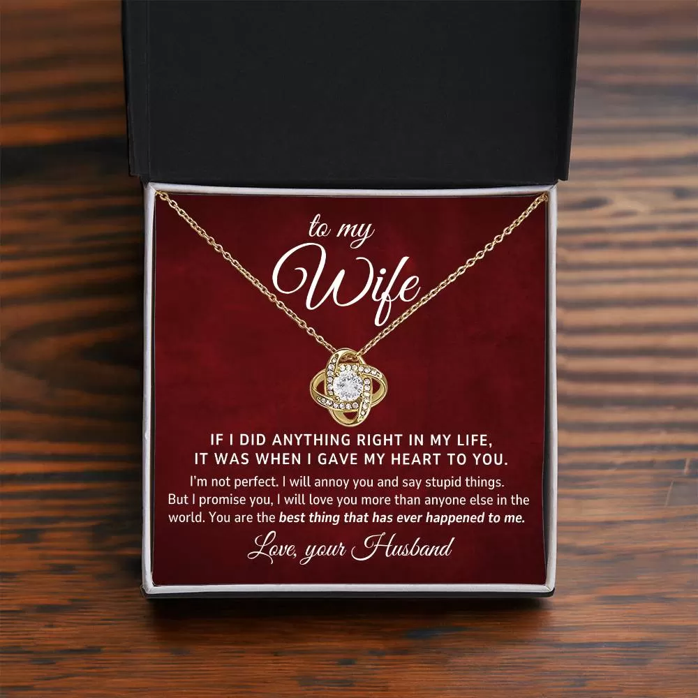 To My Wife Gift From Husband, I'm Not Perfect, Love Knot Pendant Necklace