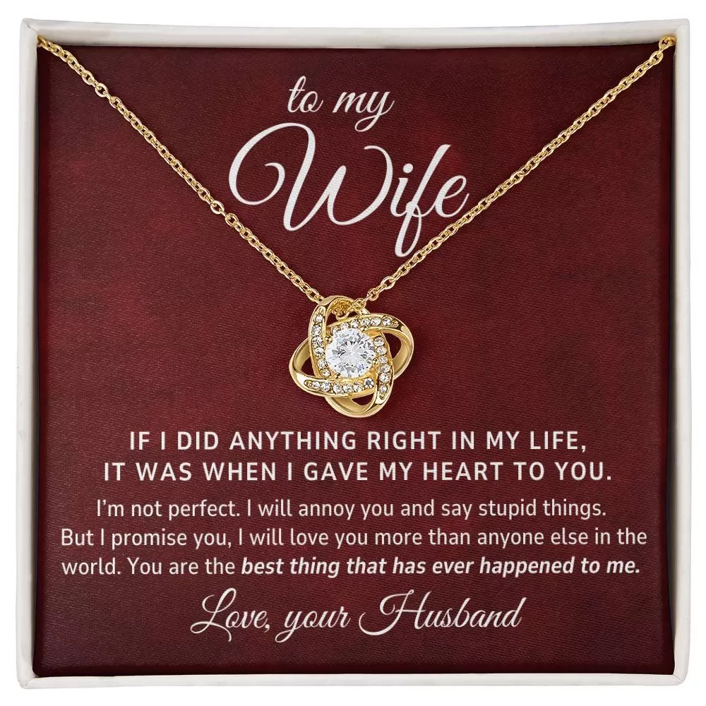 To My Wife Gift From Husband, I'm Not Perfect, Love Knot Pendant Necklace