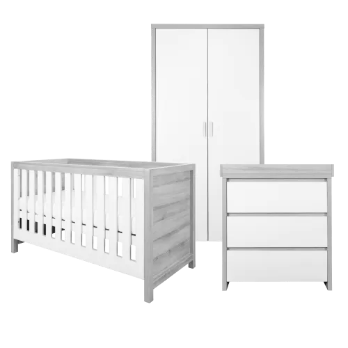 Tutti Bambini Modena 3 Piece Room Set (Cot Bed, Changer, Wardrobe) Grey Ash/White