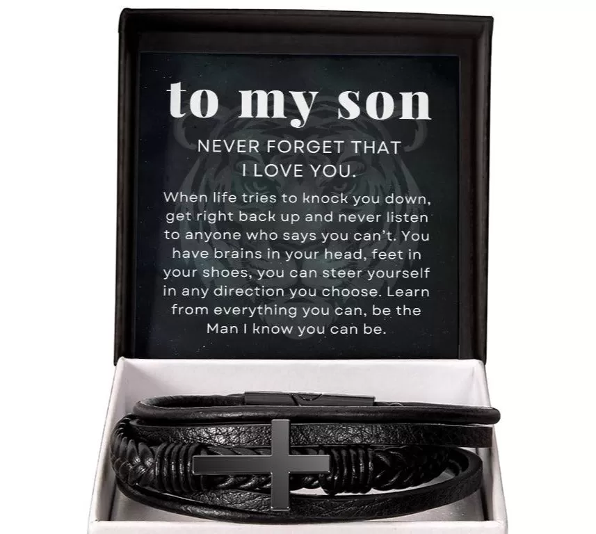 When Life Tries to Knock You Down, To My Son Gift, Men's Cross Bracelet