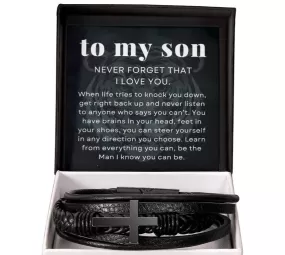 When Life Tries to Knock You Down, To My Son Gift, Men's Cross Bracelet