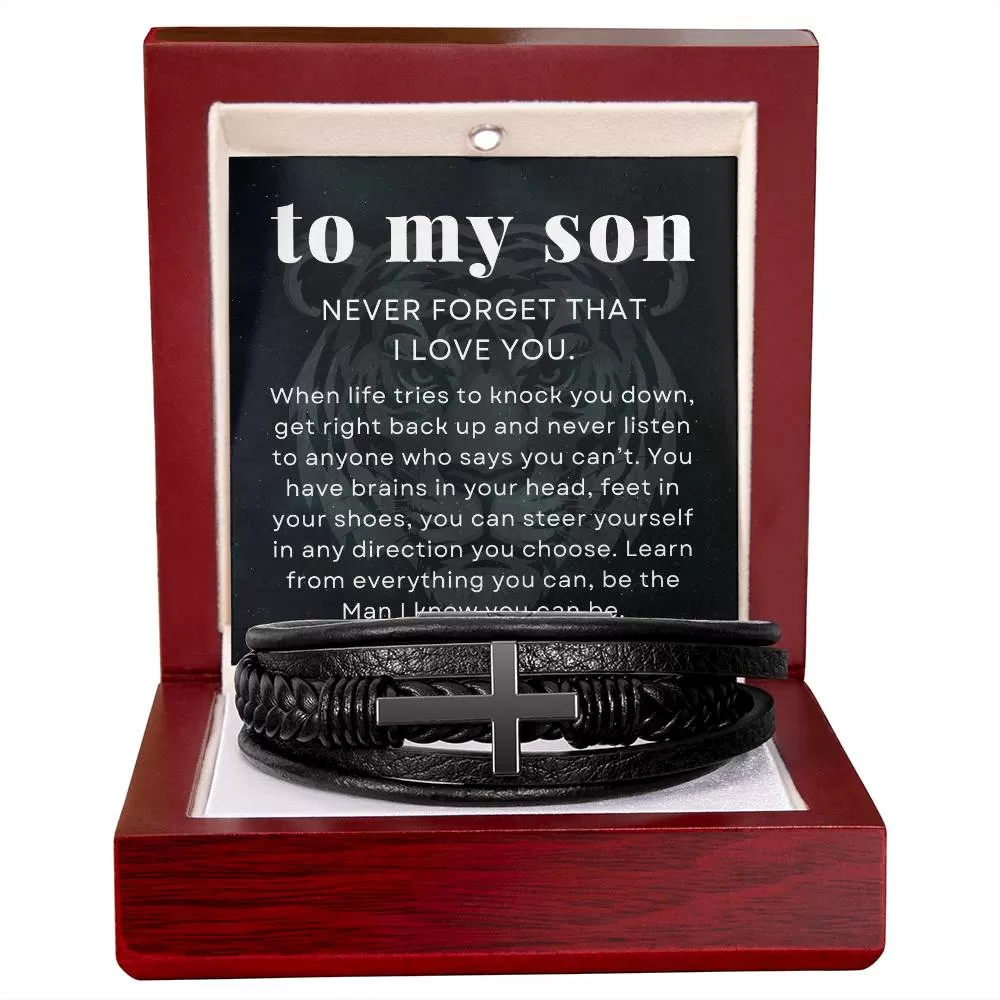 When Life Tries to Knock You Down, To My Son Gift, Men's Cross Bracelet