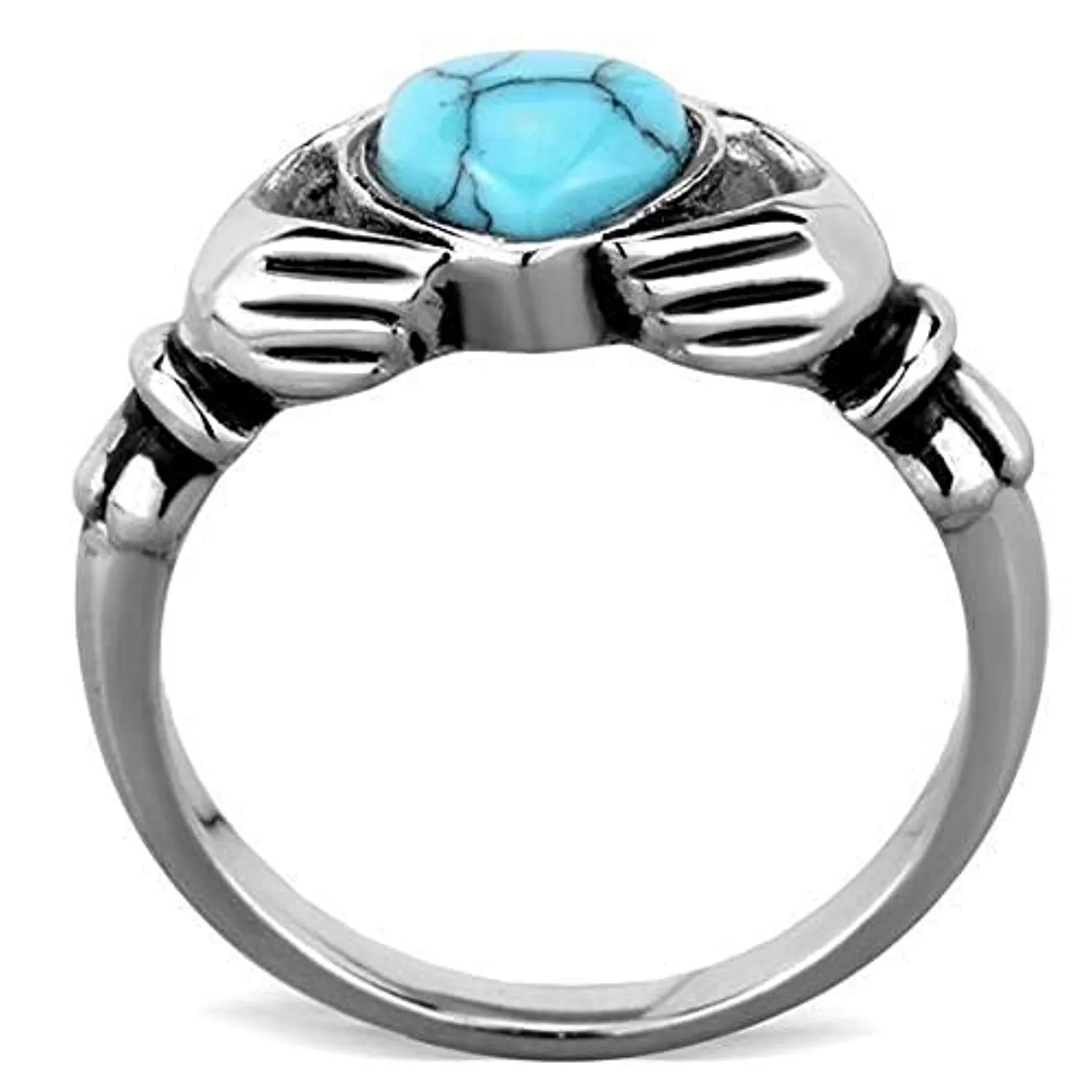 WildKlass Stainless Steel Heart Ring High Polished (no Plating) Women Synthetic Sea Blue