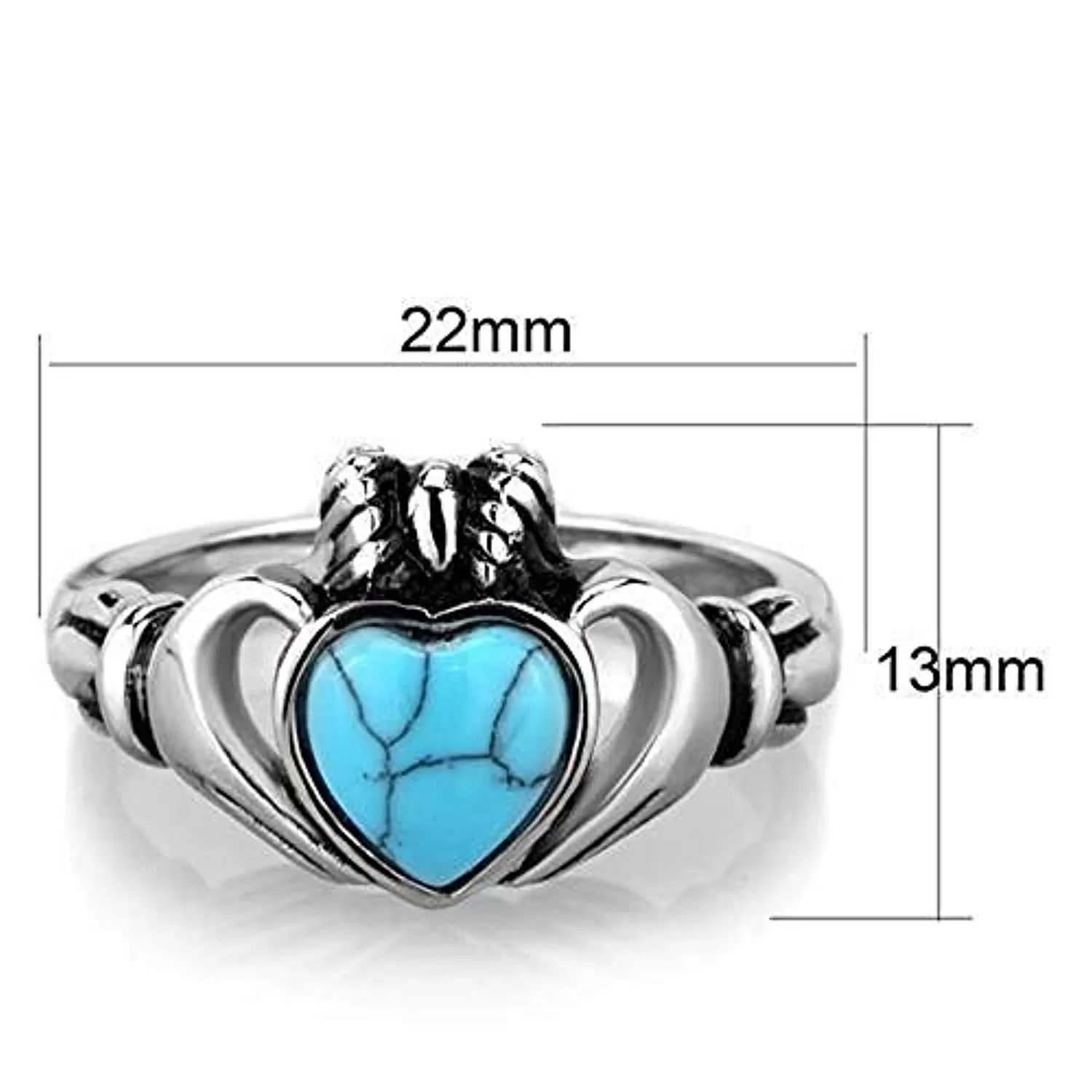 WildKlass Stainless Steel Heart Ring High Polished (no Plating) Women Synthetic Sea Blue