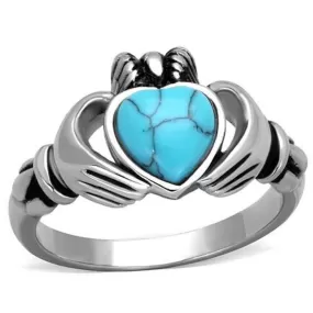 WildKlass Stainless Steel Heart Ring High Polished (no Plating) Women Synthetic Sea Blue