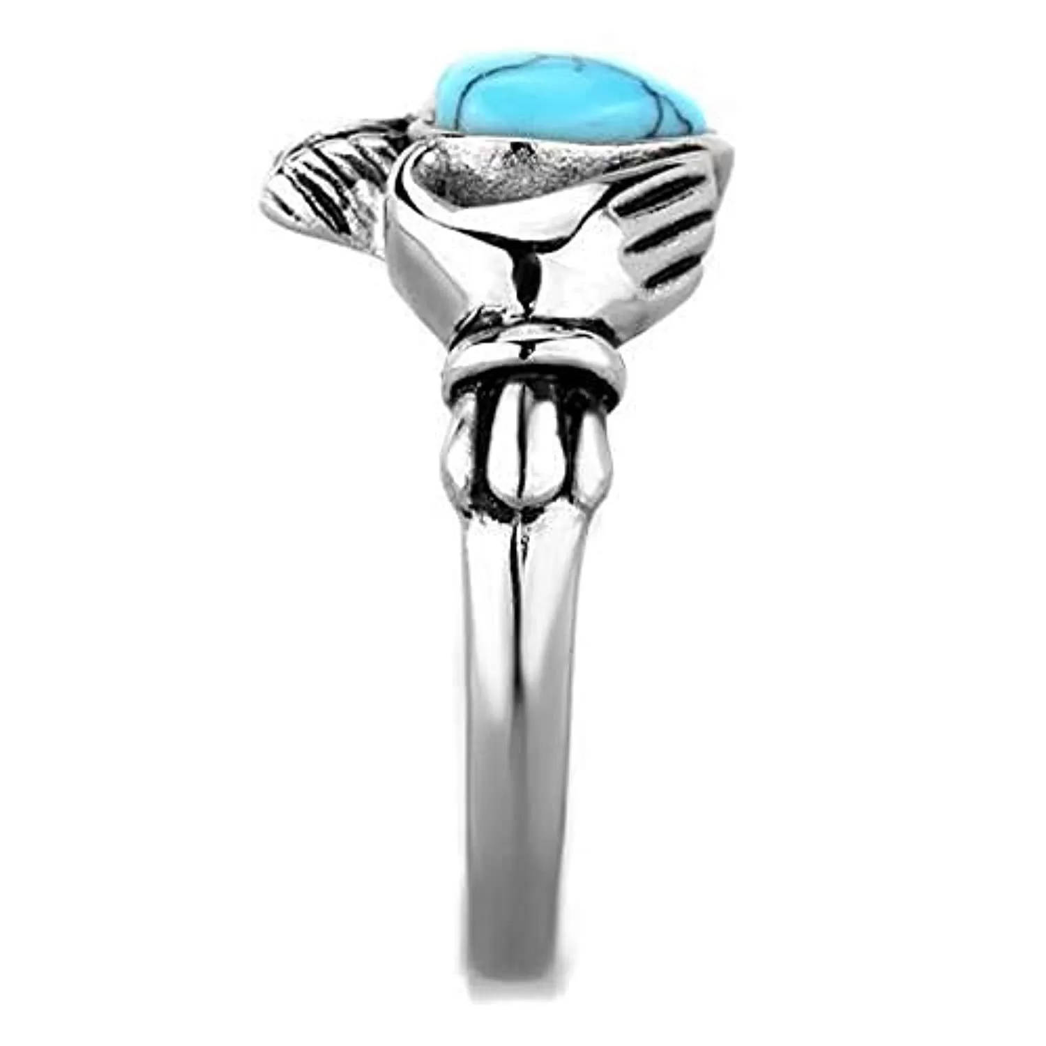 WildKlass Stainless Steel Heart Ring High Polished (no Plating) Women Synthetic Sea Blue