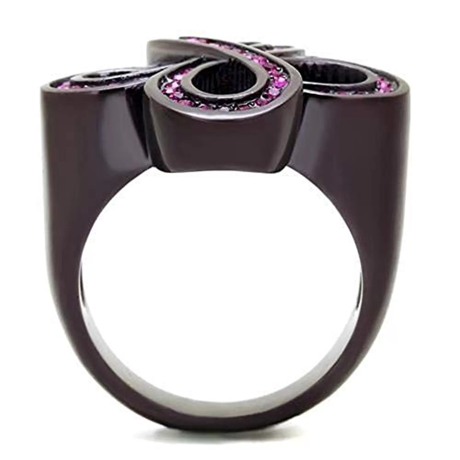 WildKlass Stainless Steel Ring IP Dark Brown (IP Coffee) Women Top Grade Crystal Fuchsia