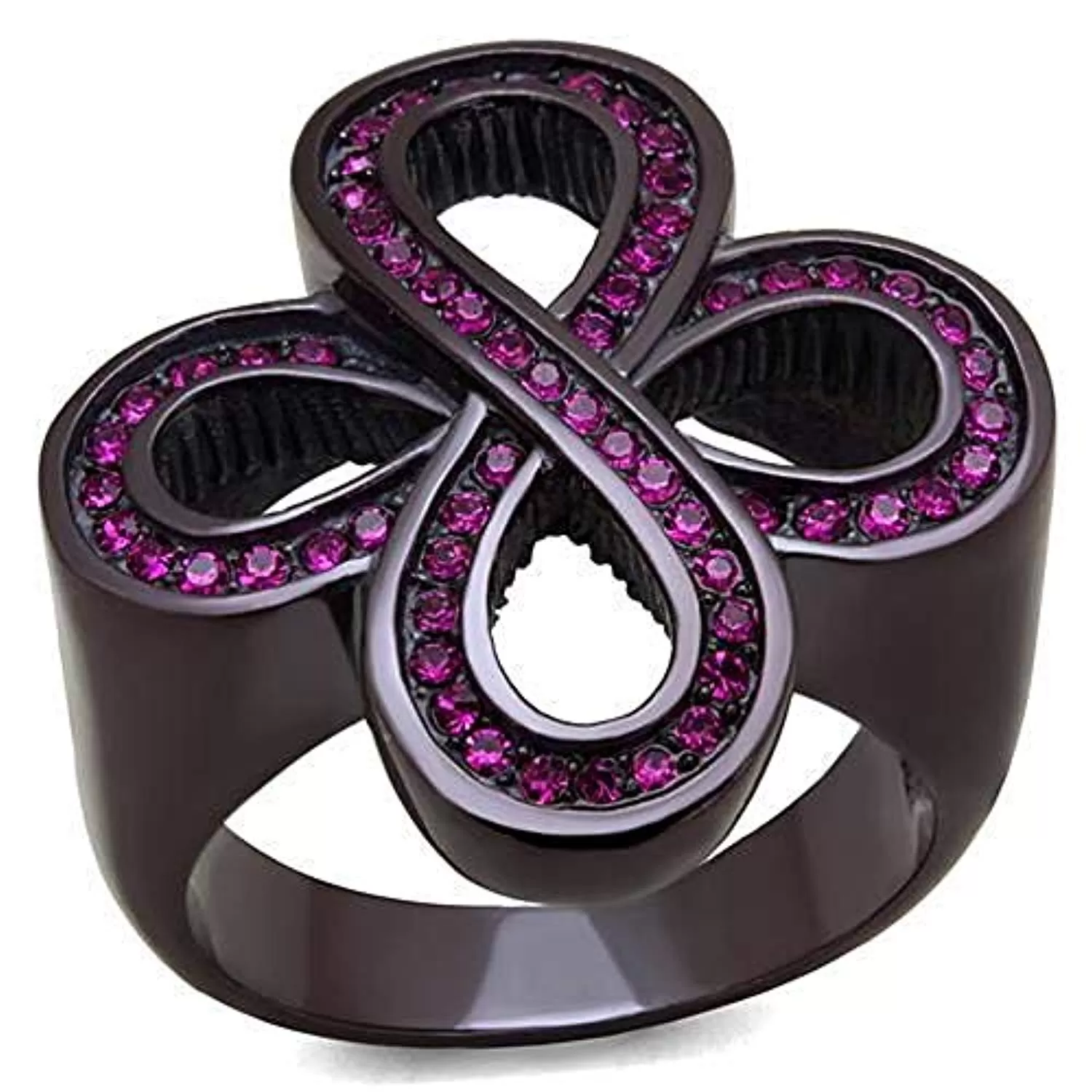 WildKlass Stainless Steel Ring IP Dark Brown (IP Coffee) Women Top Grade Crystal Fuchsia