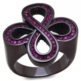 WildKlass Stainless Steel Ring IP Dark Brown (IP Coffee) Women Top Grade Crystal Fuchsia