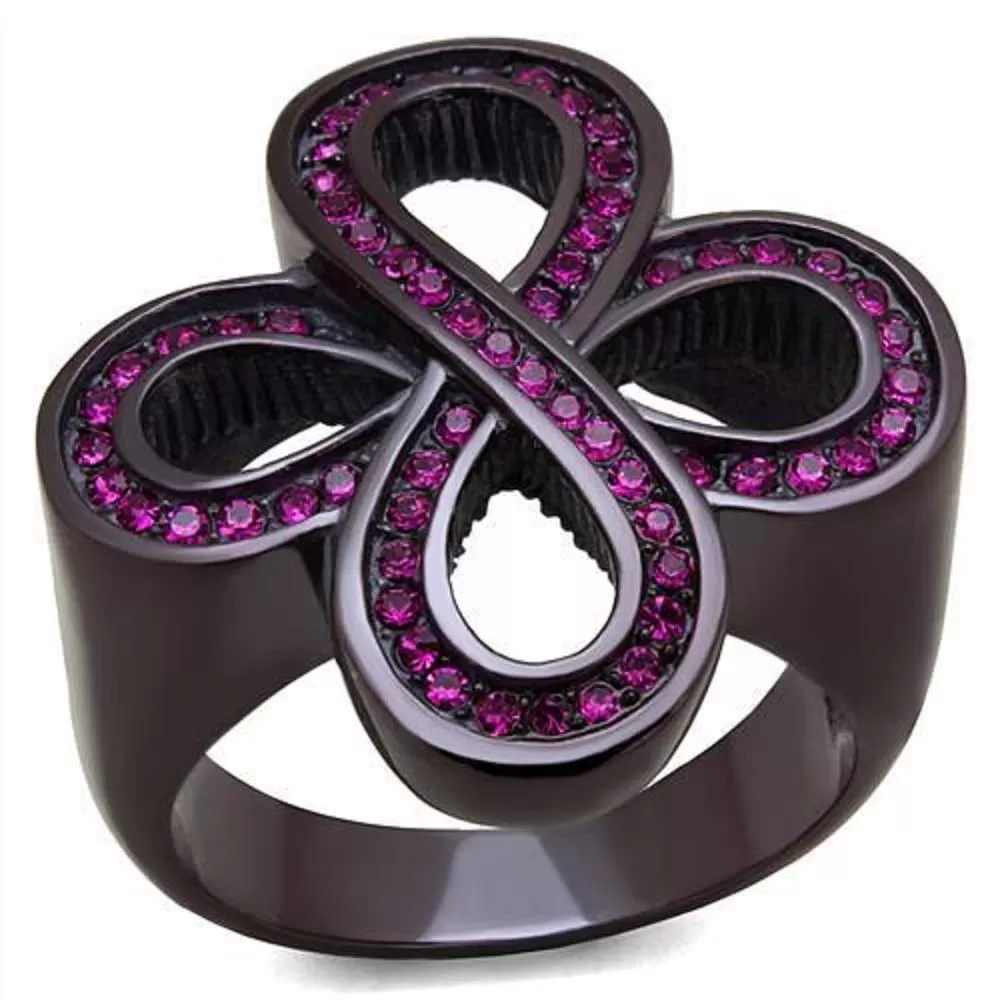 WildKlass Stainless Steel Ring IP Dark Brown (IP Coffee) Women Top Grade Crystal Fuchsia