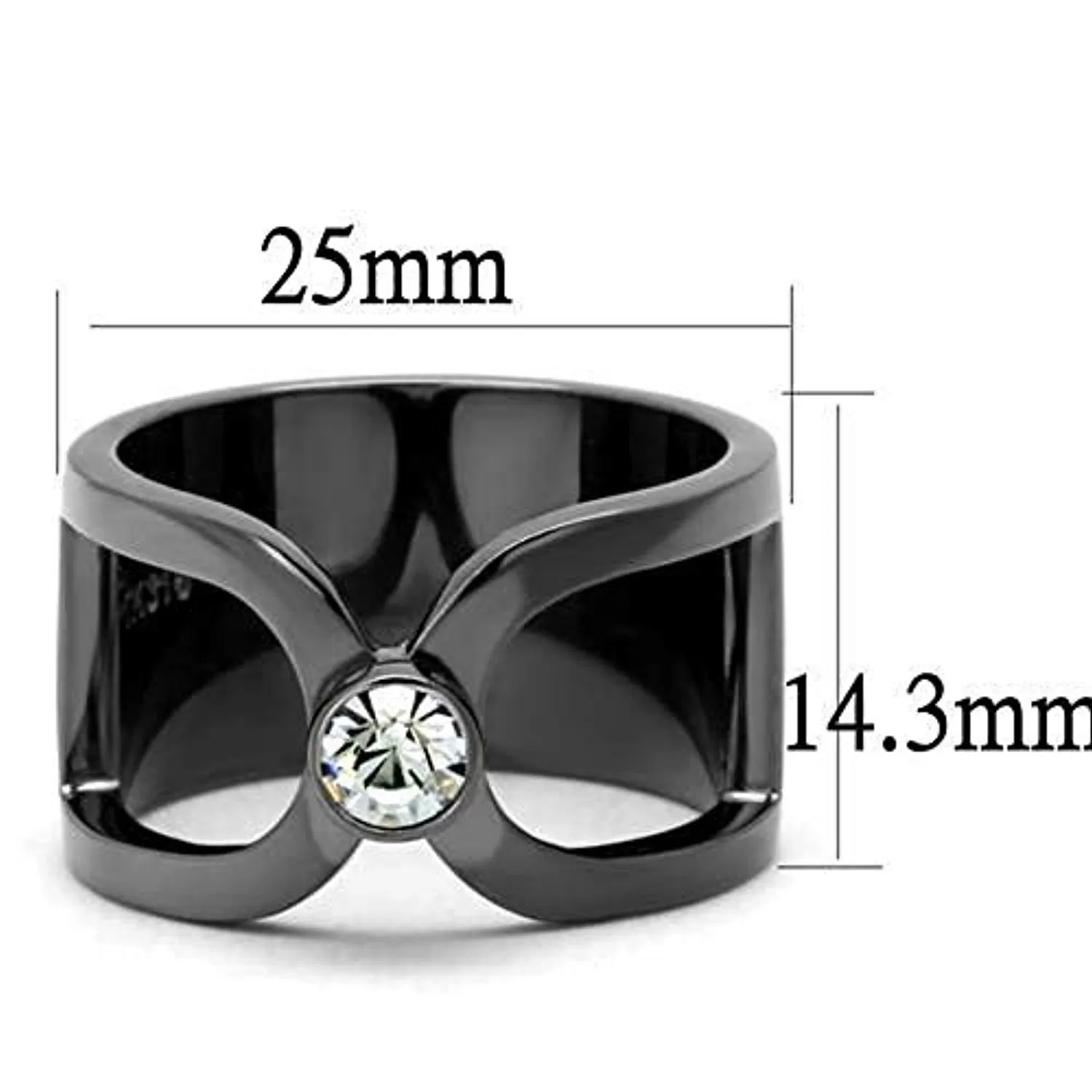 WildKlass Stainless Steel Ring IP Light Black (IP Gun) Men Top Grade Crystal Clear