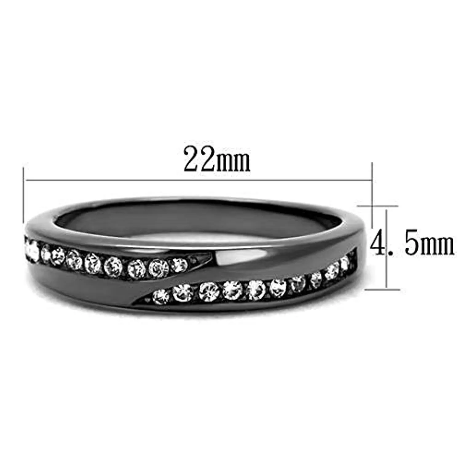 WildKlass Stainless Steel Ring IP Light Black (IP Gun) Women Top Grade Crystal Clear