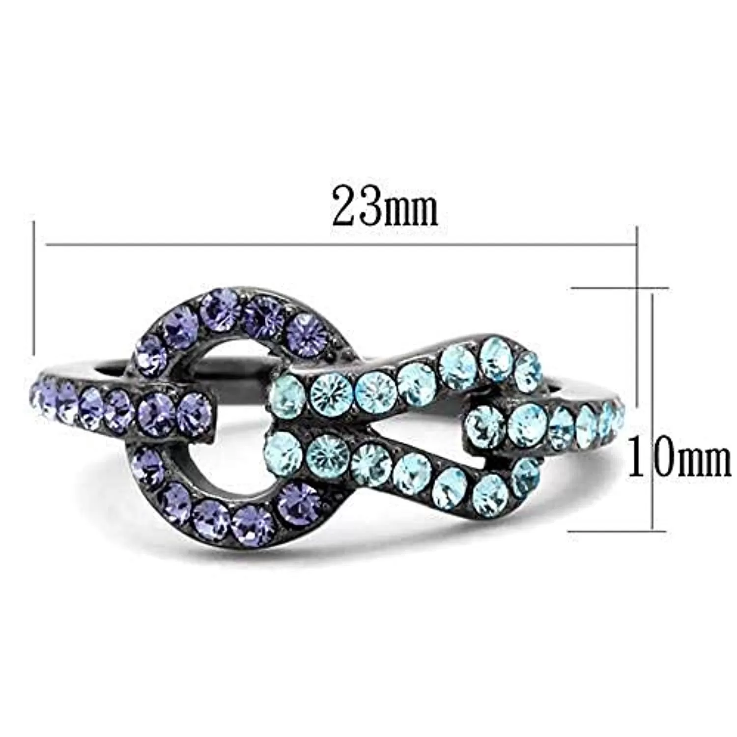 WildKlass Stainless Steel Ring IP Light Black (IP Gun) Women Top Grade Crystal Tanzanite