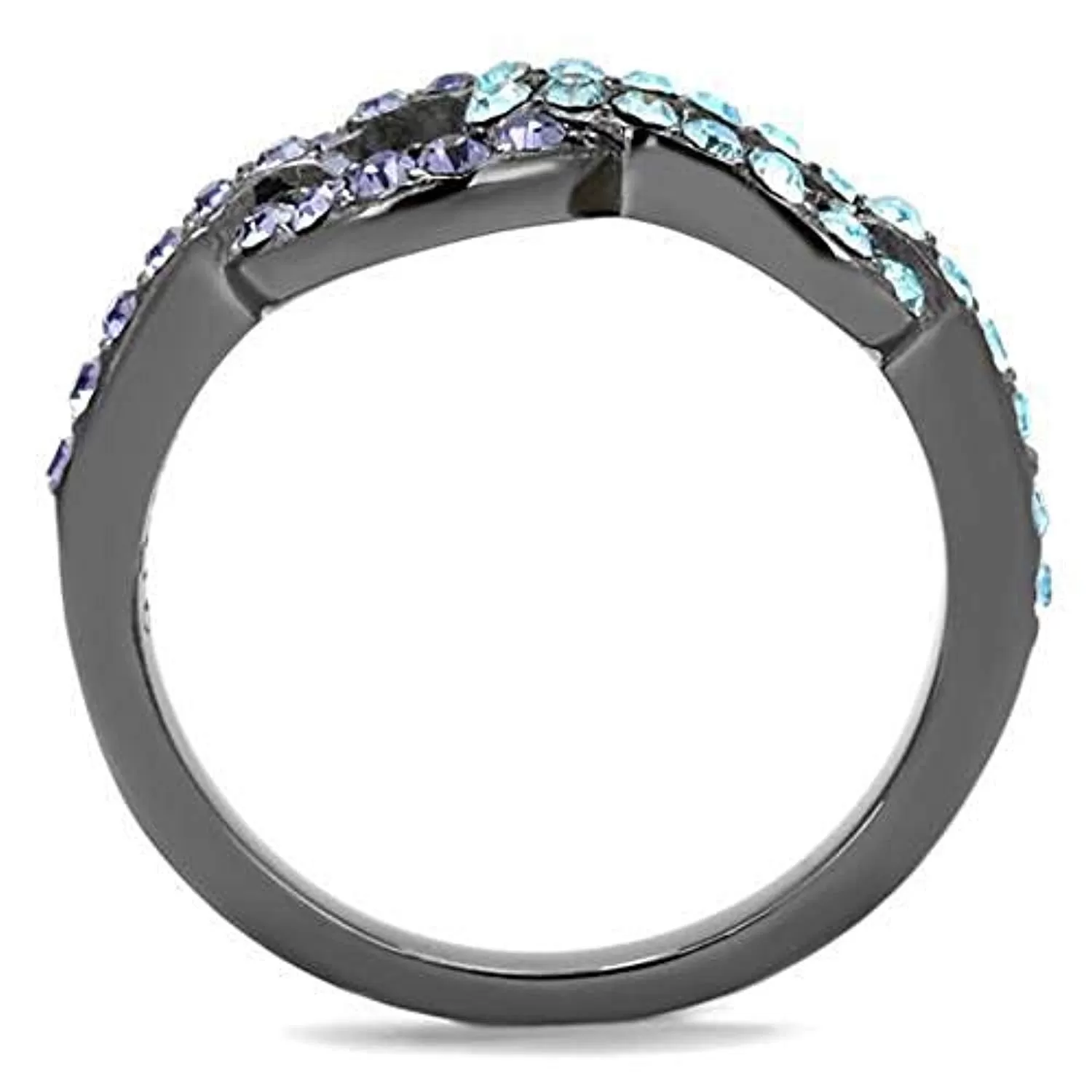 WildKlass Stainless Steel Ring IP Light Black (IP Gun) Women Top Grade Crystal Tanzanite