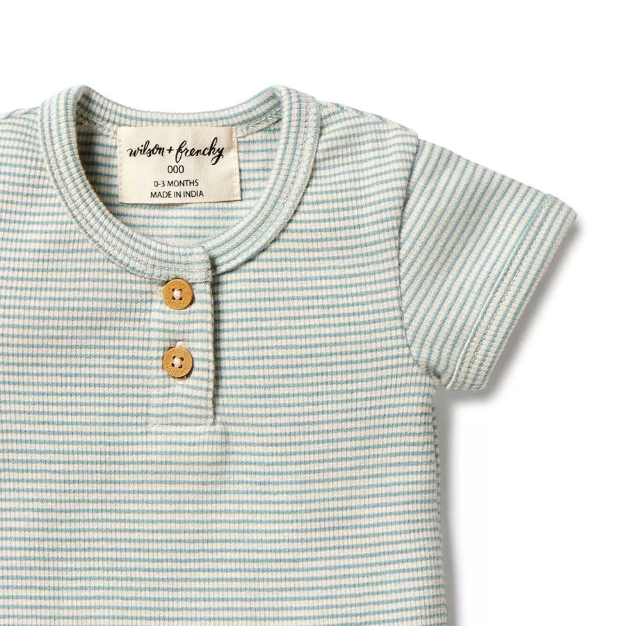 Wilson & Frenchy Organic Rib - Henley Tee - Mineral Blue